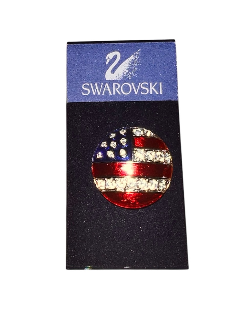 Swarovski Round American Flag Crystal Brooch in Red, Blue & Clear
